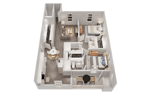 Floor plan for 2 beds, 2 baths, 1075 sqft
